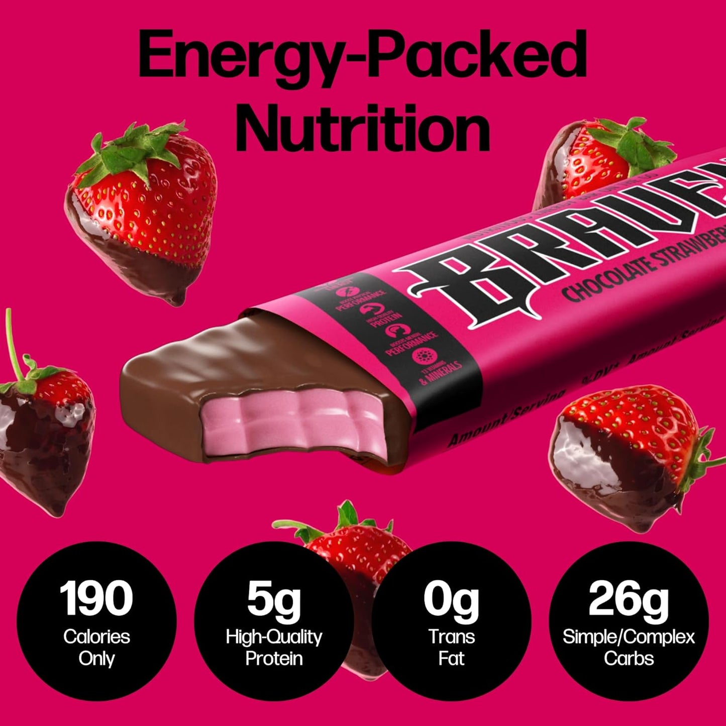 Chocolate Strawberry Energy Bars: Pack of 10 1.59 oz Bars with 5g Protein - Gluten Free On-the-Go Snacks for Running, Hiking, Sports - Sustained Energy Boost