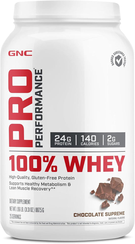 Chocolate Supreme GNC Pro Performance 100% Whey Protein Powder - 25 Servings for Lean Muscle Recovery and Metabolism Support