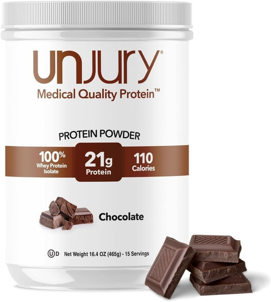 Chocolate Unjury Whey Protein Powder - 21g Whey Isolate, Low Carb, Lactose & Gluten Free - Kosher Certified - 15 Servings