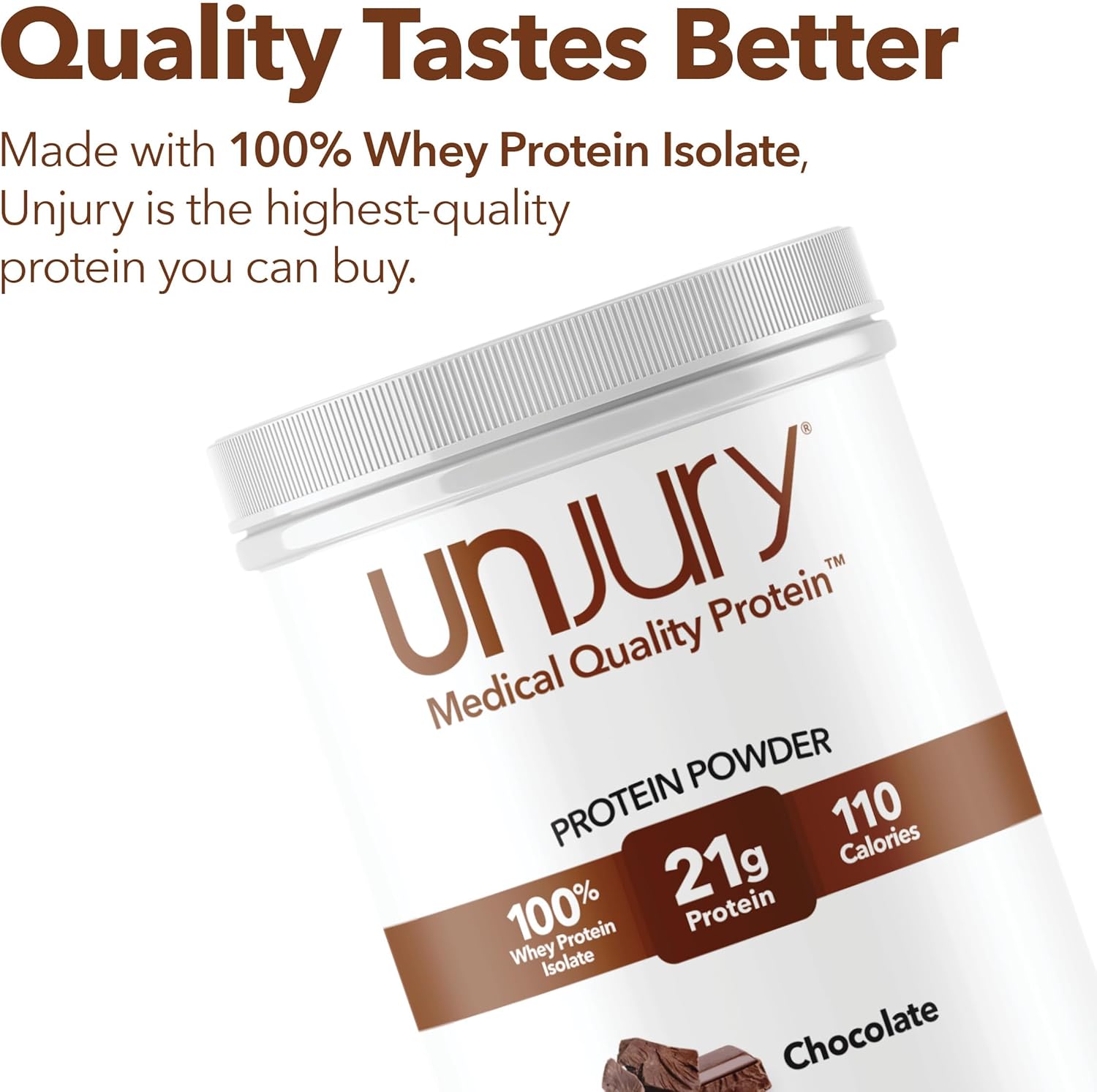 Chocolate Unjury Whey Protein Powder - 21g Whey Isolate, Low Carb, Lactose & Gluten Free - Kosher Certified - 15 Servings