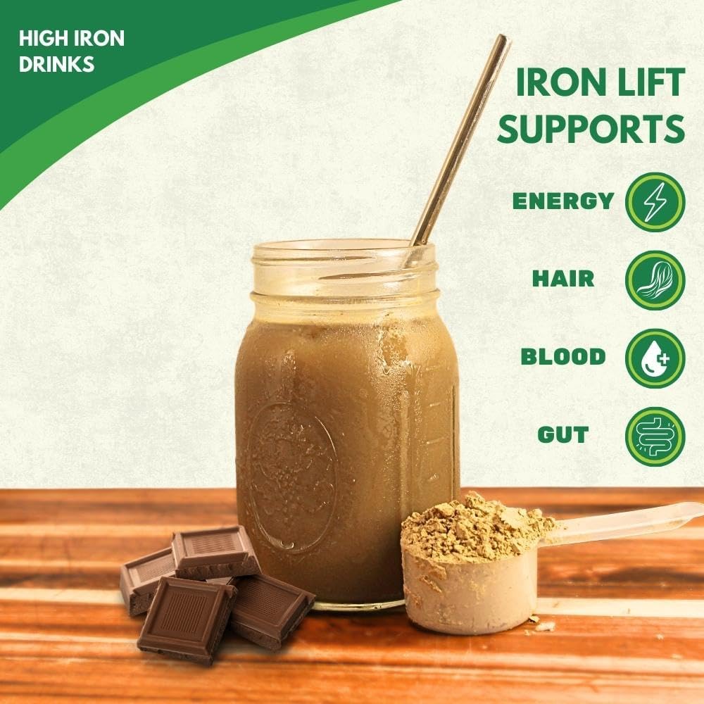 Chocolate Vegan Iron Supplement Powder | 30mg Iron, 20g Protein, 6g Fiber | High Vitamin D | Blood Support | Boost Energy | Easily Digestible | 30 Scoops