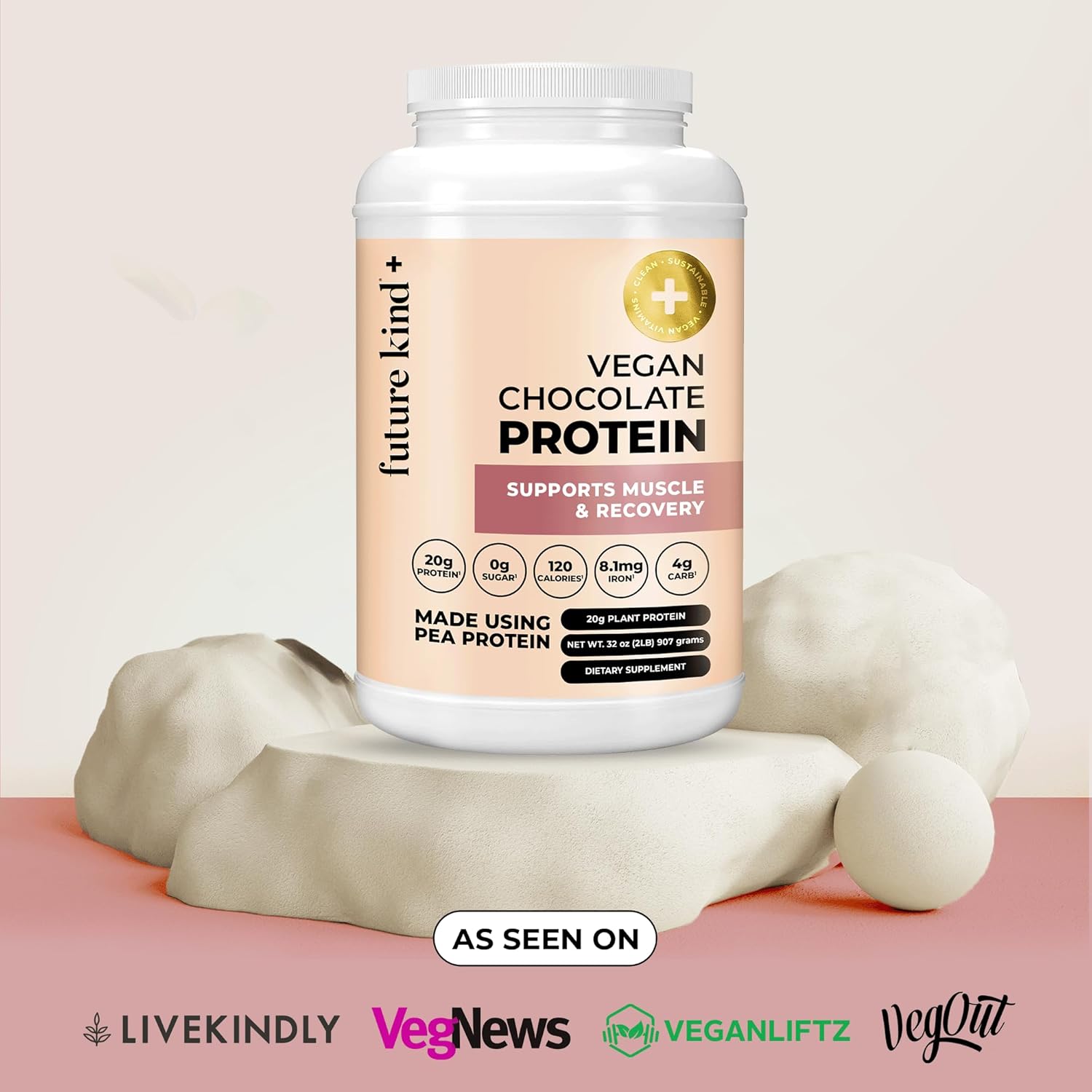Chocolate Vegan Protein Powder with Pea Plant Protein for Lean Muscle, Iron & Fiber, Whey-Free, Sugar-Free, Soy-Free - Non-Dairy (34 Servings)