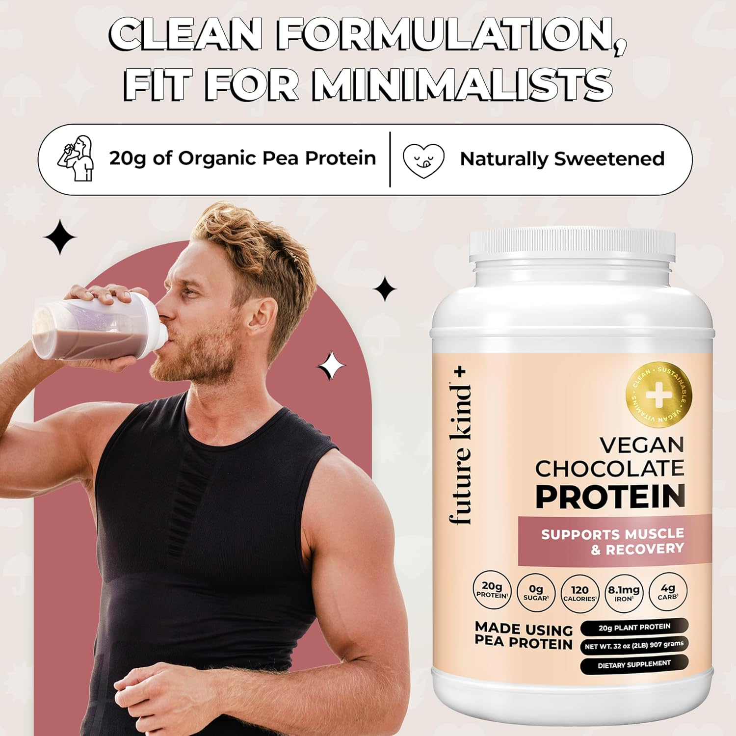 Chocolate Vegan Protein Powder with Pea Plant Protein for Lean Muscle, Iron & Fiber, Whey-Free, Sugar-Free, Soy-Free - Non-Dairy (34 Servings)