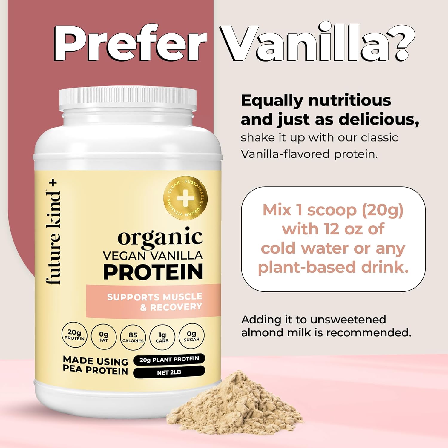 Chocolate Vegan Protein Powder with Pea Plant Protein for Lean Muscle, Iron & Fiber, Whey-Free, Sugar-Free, Soy-Free - Non-Dairy (34 Servings)