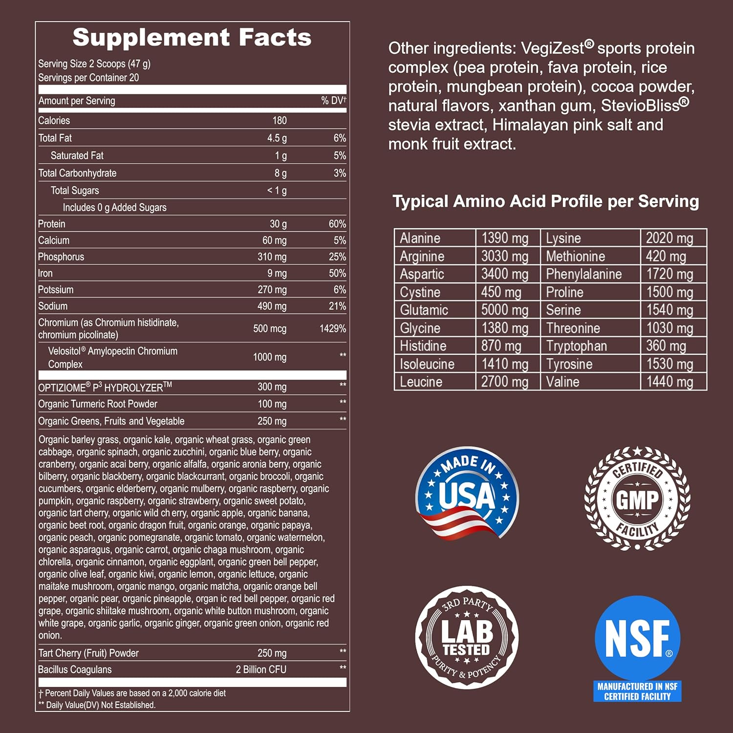 Chocolate Vegan Sport Protein Powder with VELOSITOL, BCAAs, and Organic Greens - 20 Servings for Post-Workout Recovery and Keto Friendly - UpNourish