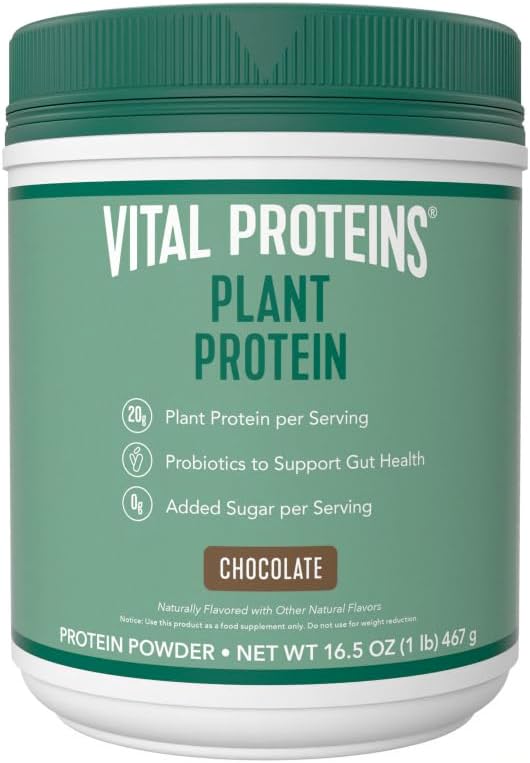 Chocolate Vital Proteins Plant-Based Protein Powder with Chickpea - 20g Protein, 1B CFU Probiotic, No Added Sugar - 16.5 oz