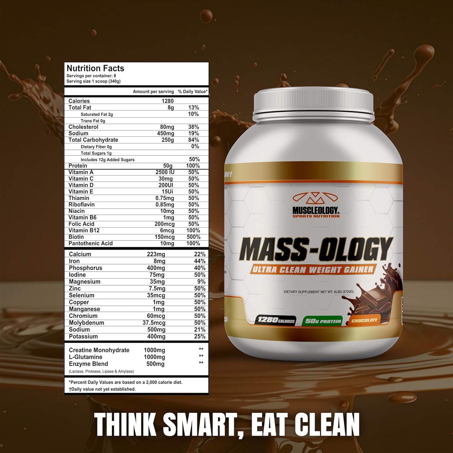 Chocolate Weight Gainer Powder for Muscle Building - 6 lbs - Men & Women - Whey Protein Supplement