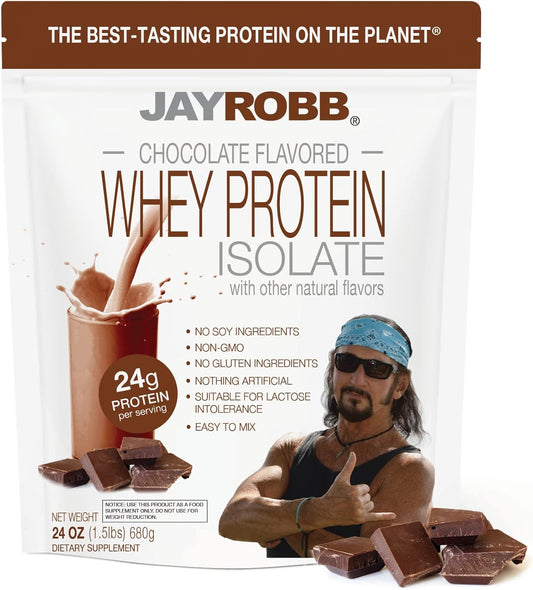Chocolate Whey Isolate Protein Powder by JAYROBB - Low Carb, Keto-Friendly, Vegetarian, Gluten-Free, Lactose-Free, No Sugar, No Fat, No Soy, Non-GMO - 24 oz