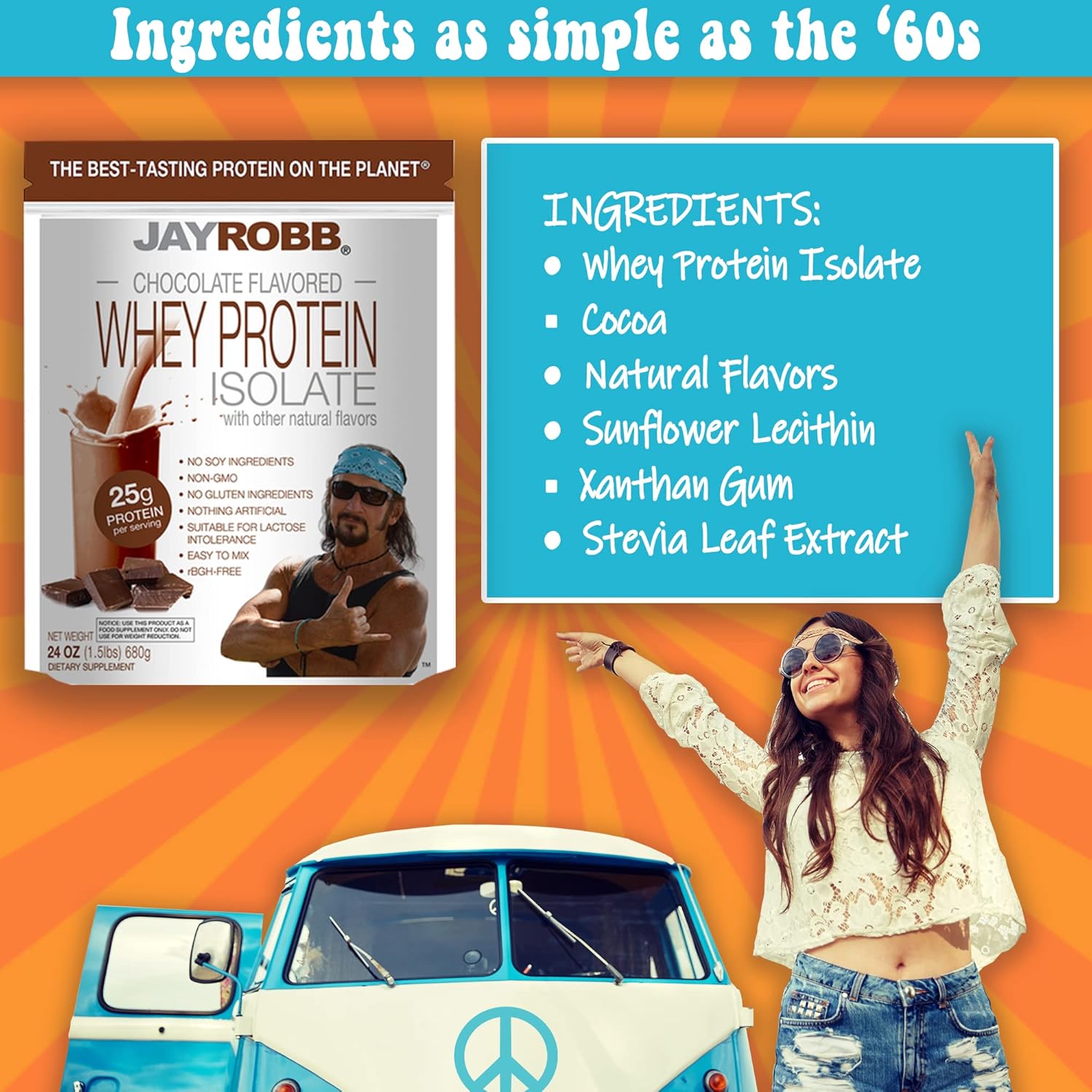 Chocolate Whey Isolate Protein Powder by JAYROBB - Low Carb, Keto-Friendly, Vegetarian, Gluten-Free, Lactose-Free, No Sugar, No Fat, No Soy, Non-GMO - 24 oz