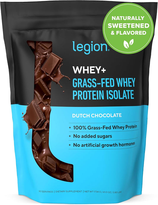 Chocolate Whey+ Isolate Protein Powder from Grass Fed Cows - Non-GMO, Lactose-Free Dietary Supplement (60 Servings)