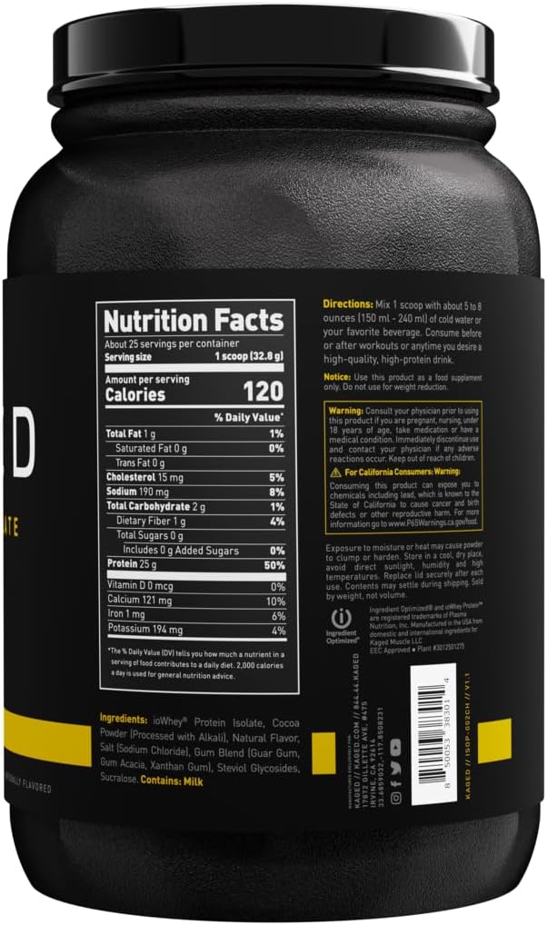Chocolate Whey Protein Isolate Powder for Muscle Building - 100% Pure Low Lactose, Post Workout Recovery Drink with 25g per Serving, Easy Mix Shake with Amazing Taste - 25 Servings