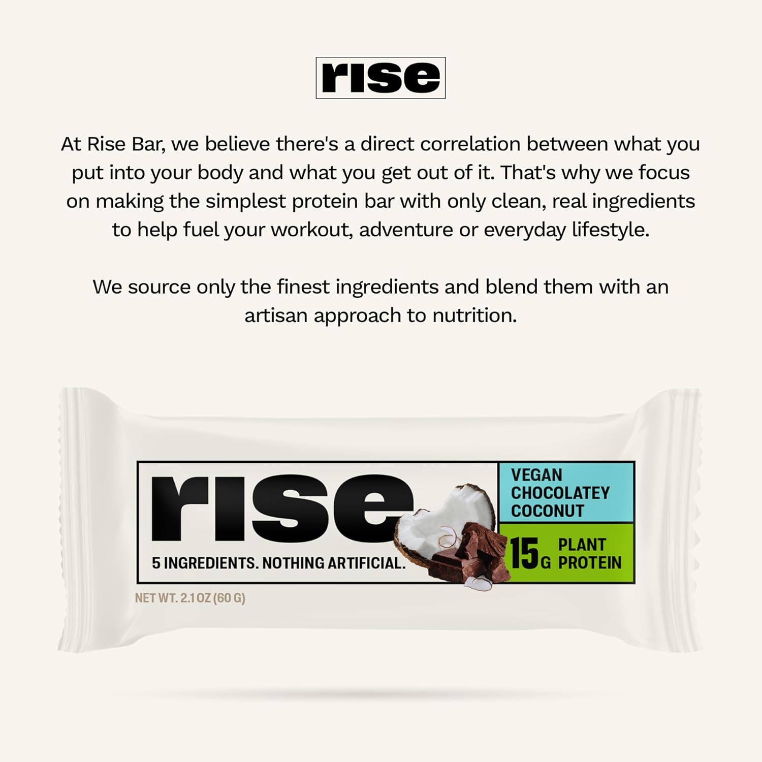 Chocolately Coconut Rise Pea Protein Bar - 15g Protein, 5 Whole Food Ingredients, Non-GMO, Gluten-Free, Soy-Free