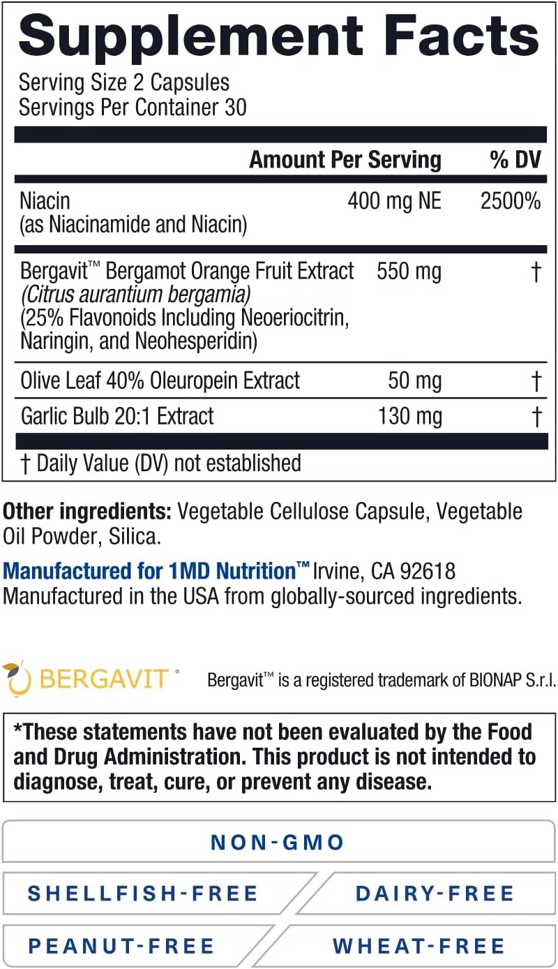 CholestMD Supplement with Olive Leaf Extract, Bergavit, Niacin, Garlic - 60 Capsules for Heart Health - BoostGo Australia