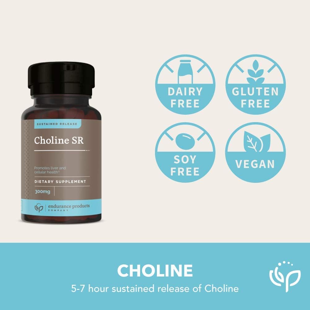 Choline Bitartrate Sustained Release Tablets - 300mg - Brain Health & Focus - Prenatal Development - Vegan & Non-GMO - 60 Count