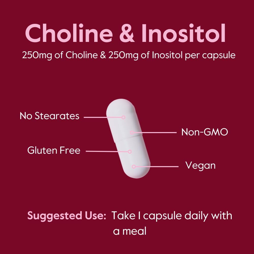 Choline Inositol 500mg Supplement (240 Capsules) - Vegan, Non-GMO, Gluten-Free - No Stearates or Fillers