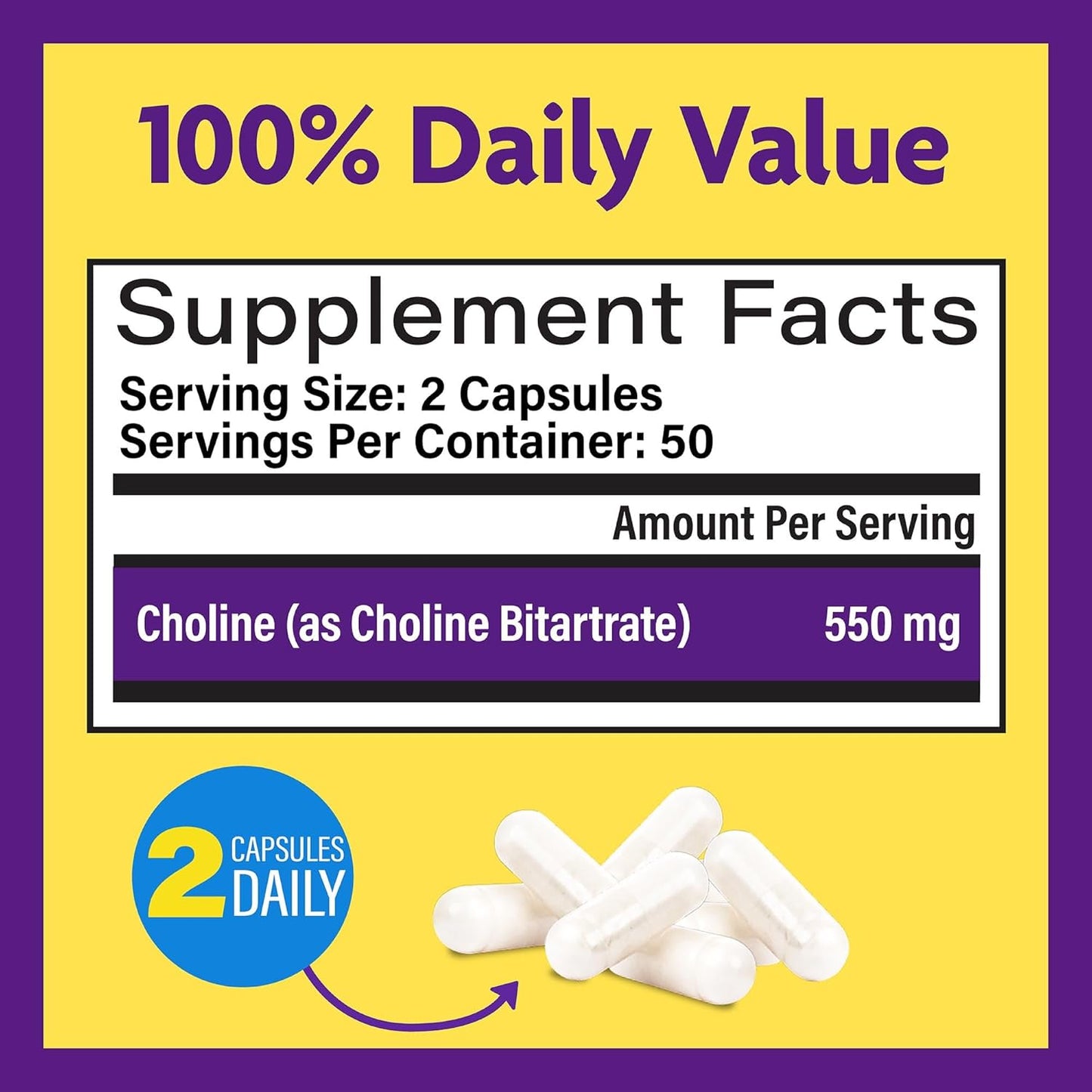 Choline & Triple Omega-3 Bundle for Memory, Mood, Brain Health - 550mg Choline Bitartrate (100 Capsules) + Triple Strength Omega (200 Softgels)