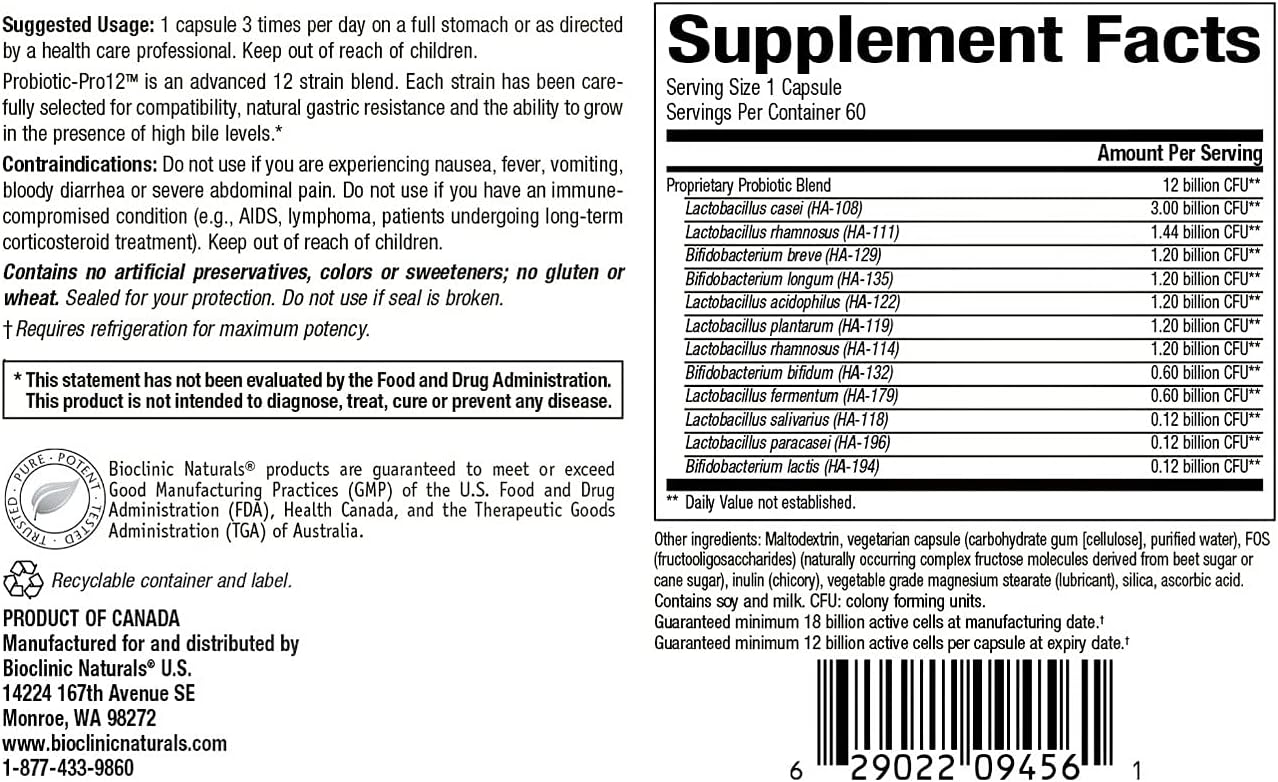 Chom Bioclinic Naturals Probiotic-Pro 12 - 60 Vegetarian Capsules