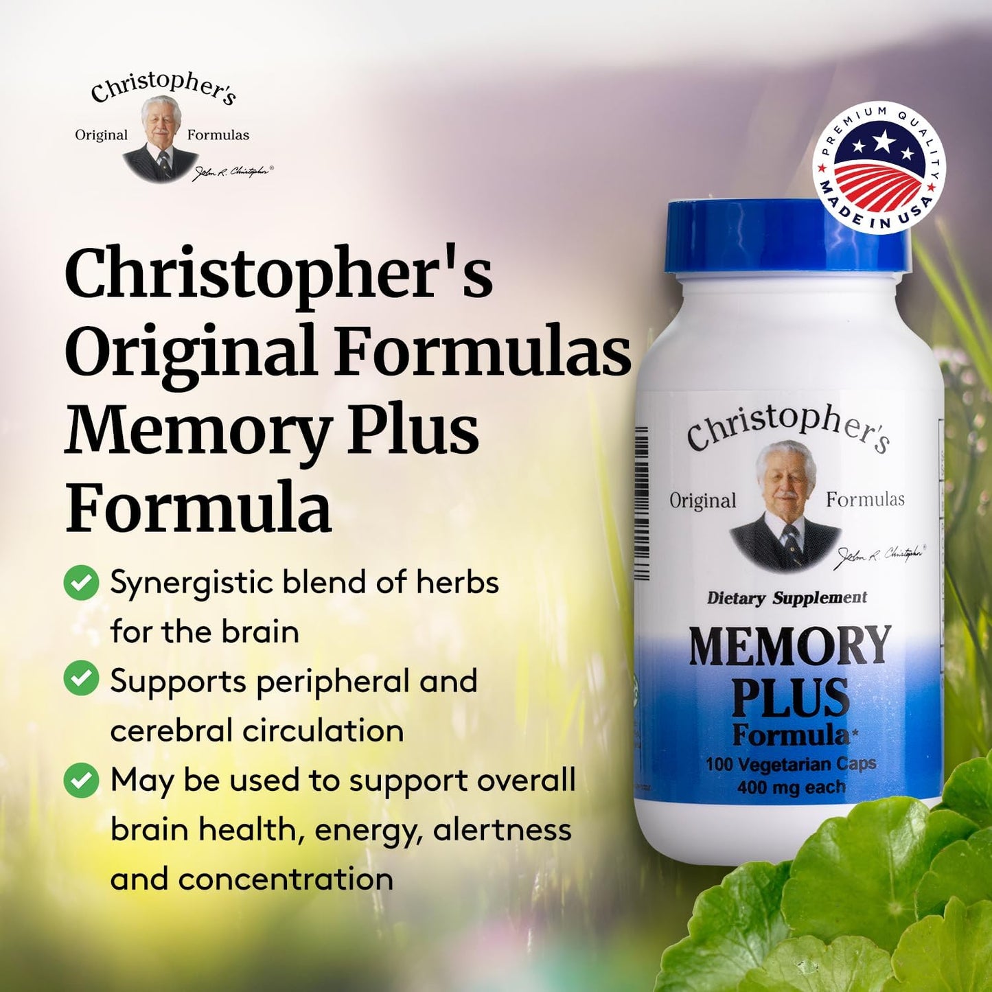 Christopher's Original Formulas Memory Plus Herbal Blend - Boost Memory & Focus with Brain Supplements - Enhance Cognitive Function, Energy, and Alertness