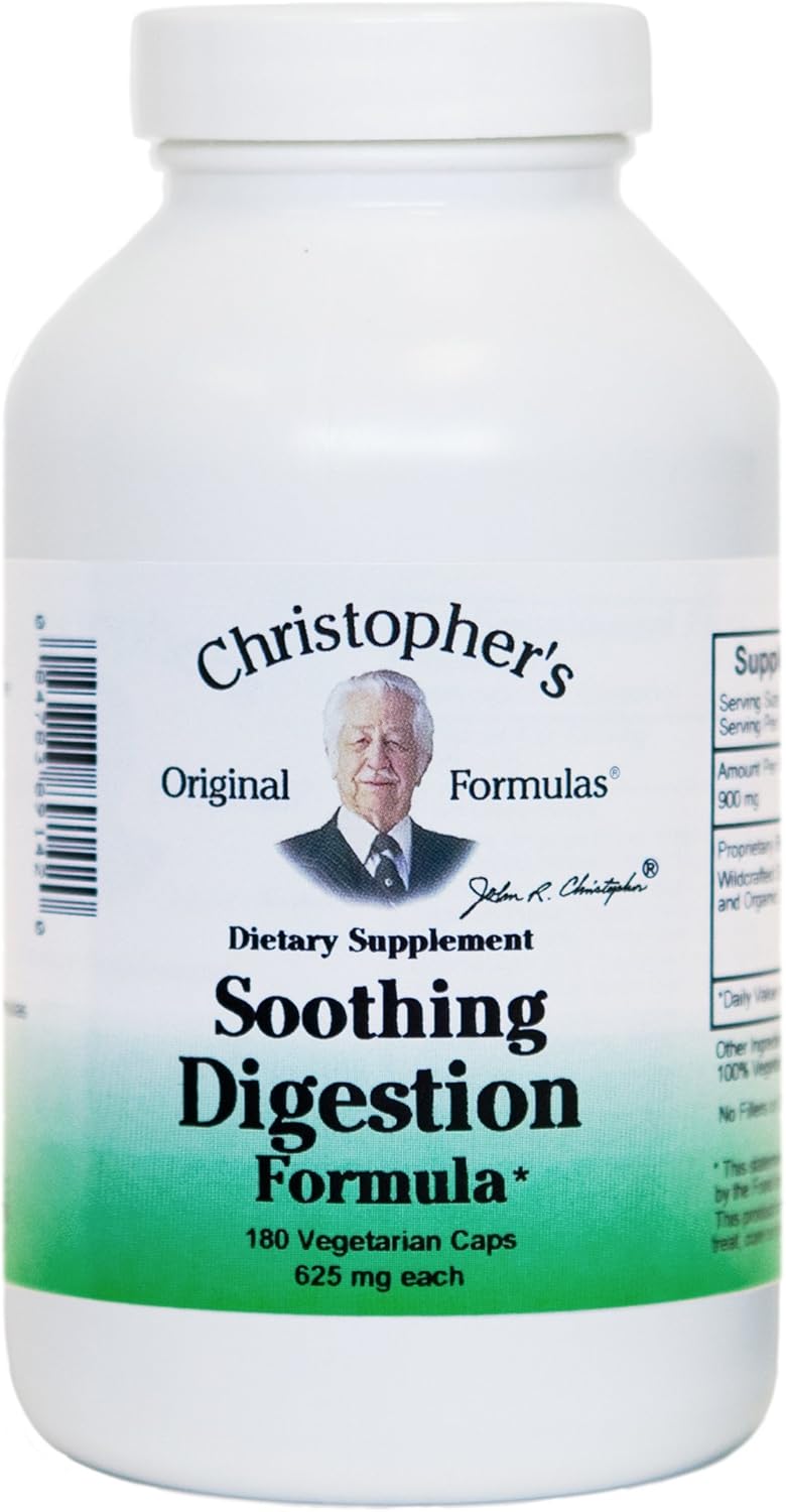 Christopher's Original Formulas Soothing Digestion Supplement - 600mg, 180 Vegetarian Capsules