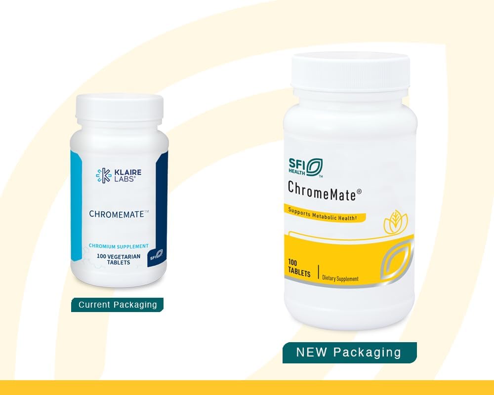 Chromemate Chromium Polynicotinate 200mcg Supplement by Klaire Labs - Hypoallergenic and Bioavailable Form with Niacin - 100 Tablets
