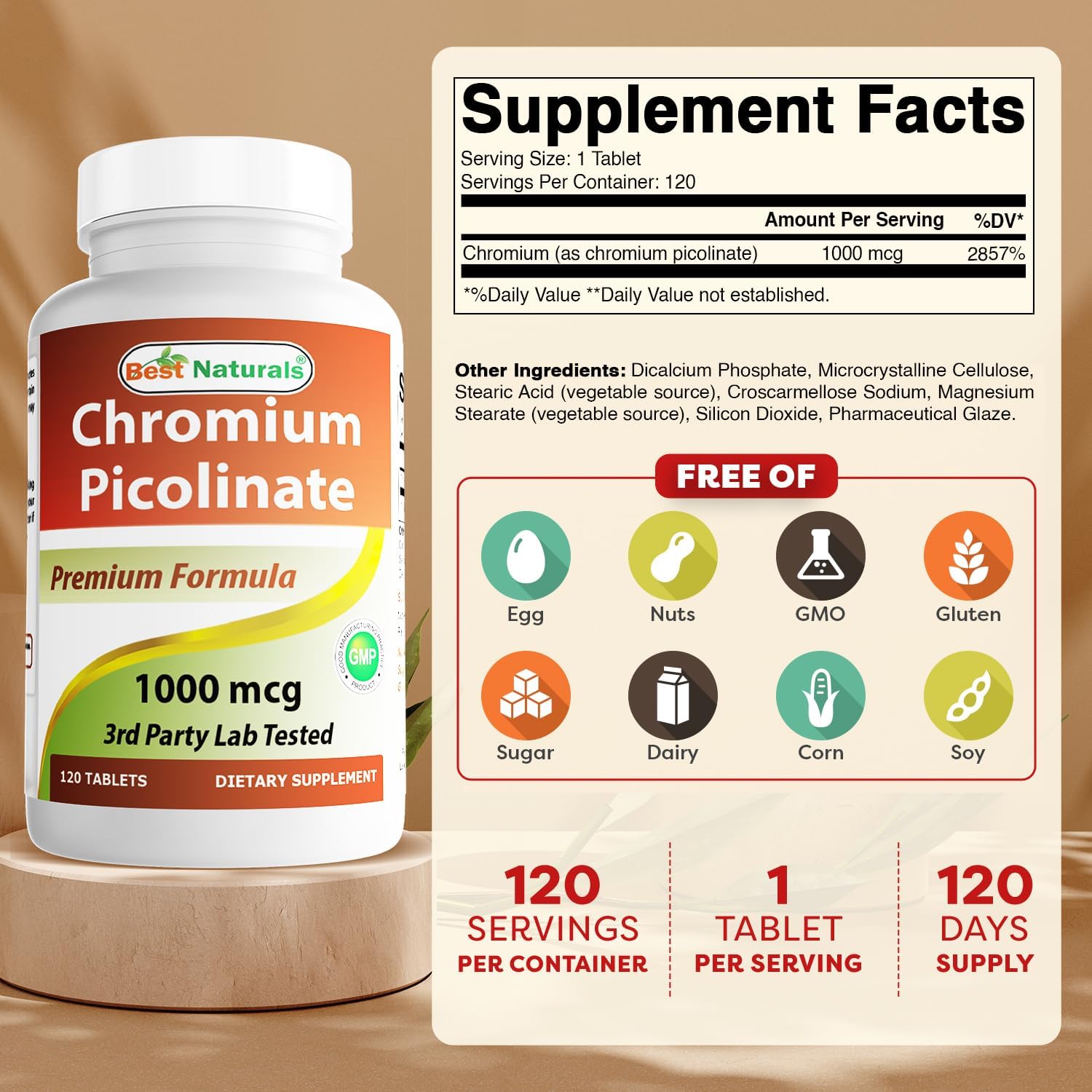 Chromium Picolinate 1000 mcg Tablets - Pack of 240 - High Quality Natural Supplement