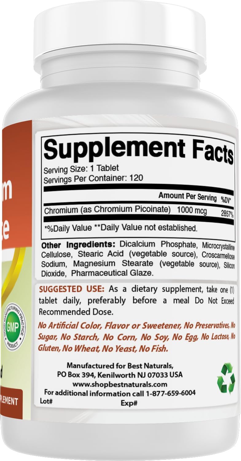 Chromium Picolinate 1000 mcg Tablets - Pack of 240 - High Quality Natural Supplement