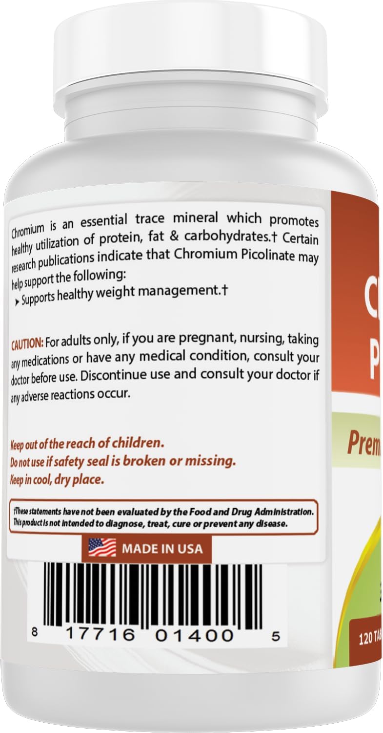 Chromium Picolinate 1000 mcg Tablets - Pack of 240 - High Quality Natural Supplement