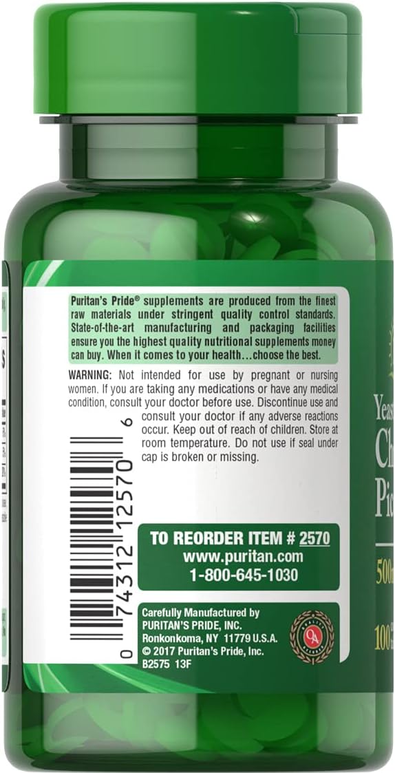 Chromium Picolinate 500 mcg Yeast Free Supplement - 200 Capsules by Puritan's Pride