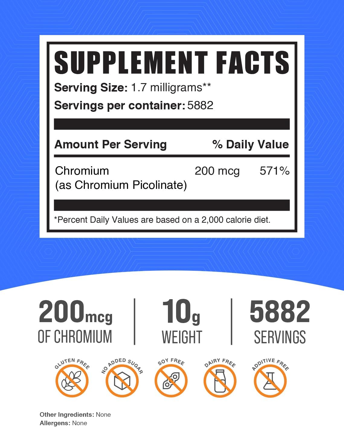 Chromium Picolinate Powder 200mcg - Yeast Free Chromium Supplement - 1.7mg per Serving - 10g (0.35 oz) - Pack of 1