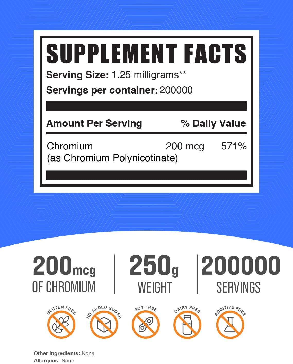 Chromium Polynicotinate Powder - Yeast Free, 200mcg per Serving, 250g - BulkSupplements GTF Chromium Supplement