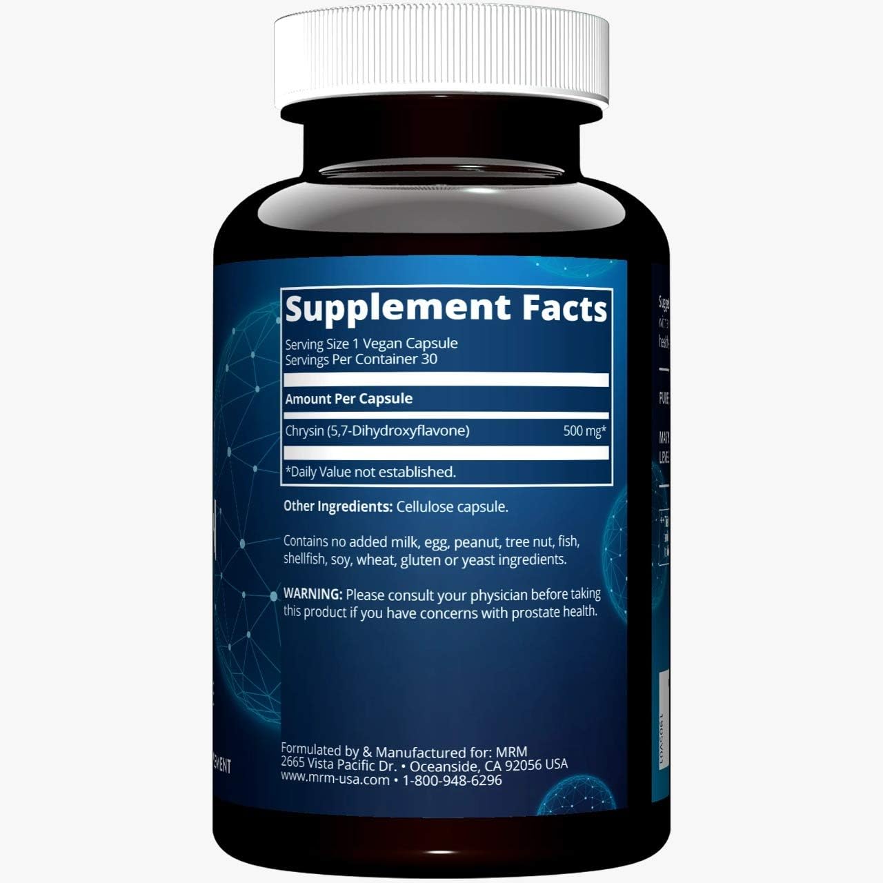 Chrysin 500mg Supplement for Hormone Balance and Healthy Testosterone Levels - Vegan and Gluten-Free Formula with Pure 5,7-Dihydroxyflavone - 30 Servings