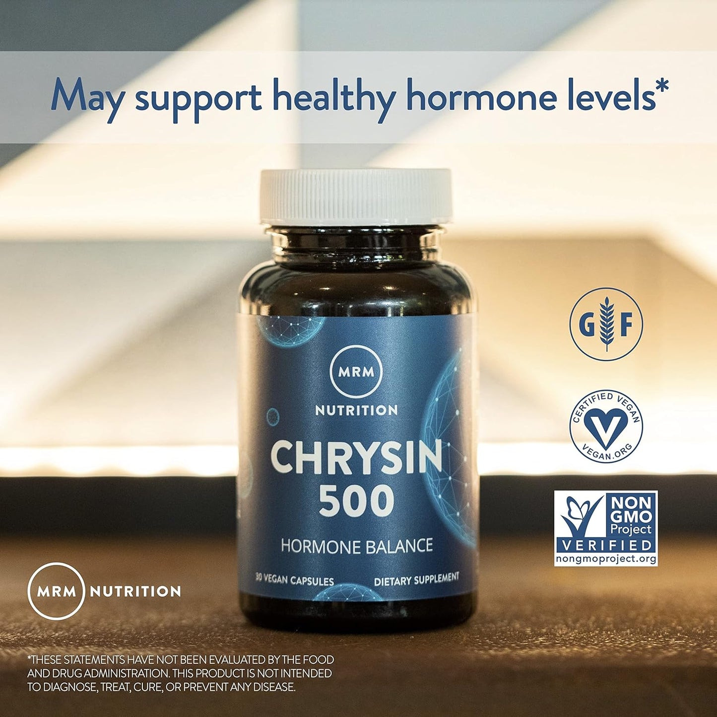 Chrysin 500mg Supplement for Hormone Balance and Healthy Testosterone Levels - Vegan and Gluten-Free Formula with Pure 5,7-Dihydroxyflavone - 30 Servings