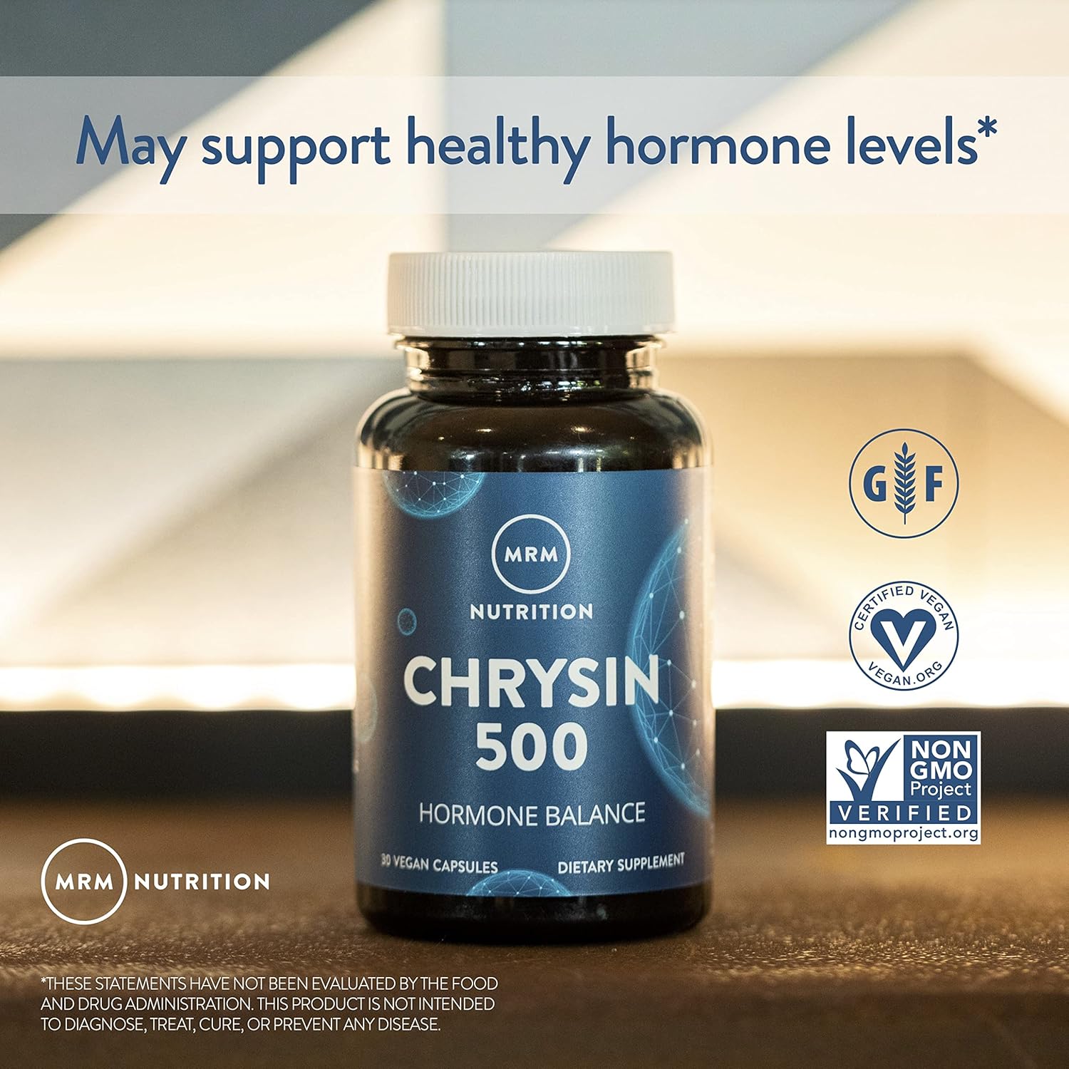 Chrysin 500mg Supplement for Hormone Balance and Healthy Testosterone Levels - Vegan and Gluten-Free Formula with Pure 5,7-Dihydroxyflavone - 30 Servings