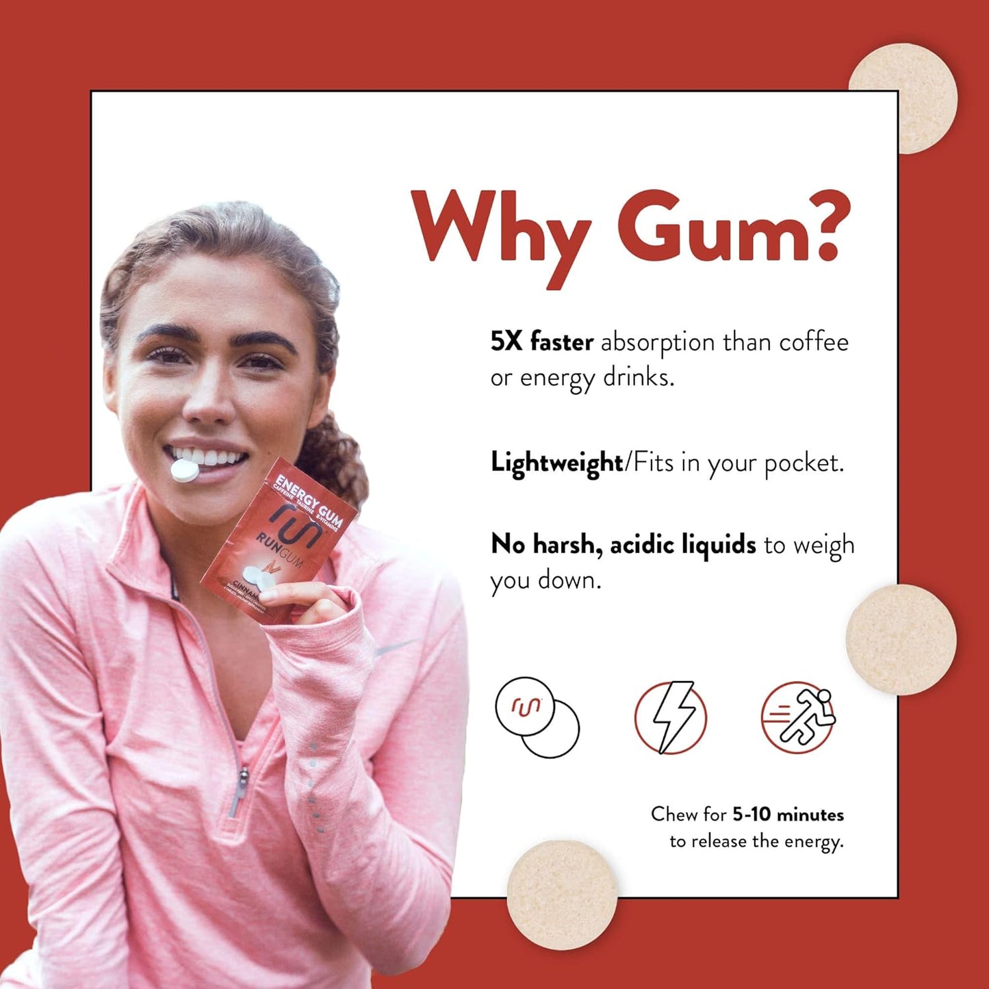 Cinnamon Energy Gum with 50mg Caffeine, Taurine, and B-Vitamins - 24 Pieces x 12 Packs, Sugar Free & Zero Calorie - BoostGo Australia