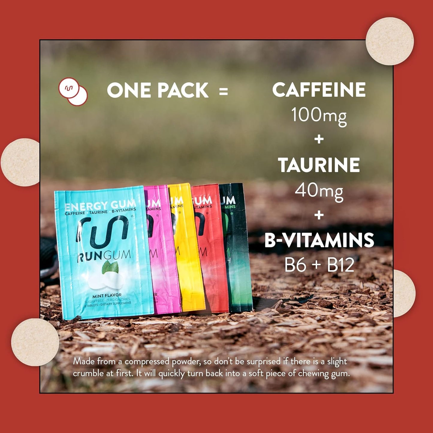 Cinnamon Energy Gum with 50mg Caffeine, Taurine, and B-Vitamins - 24 Pieces x 12 Packs, Sugar Free & Zero Calorie - BoostGo Australia