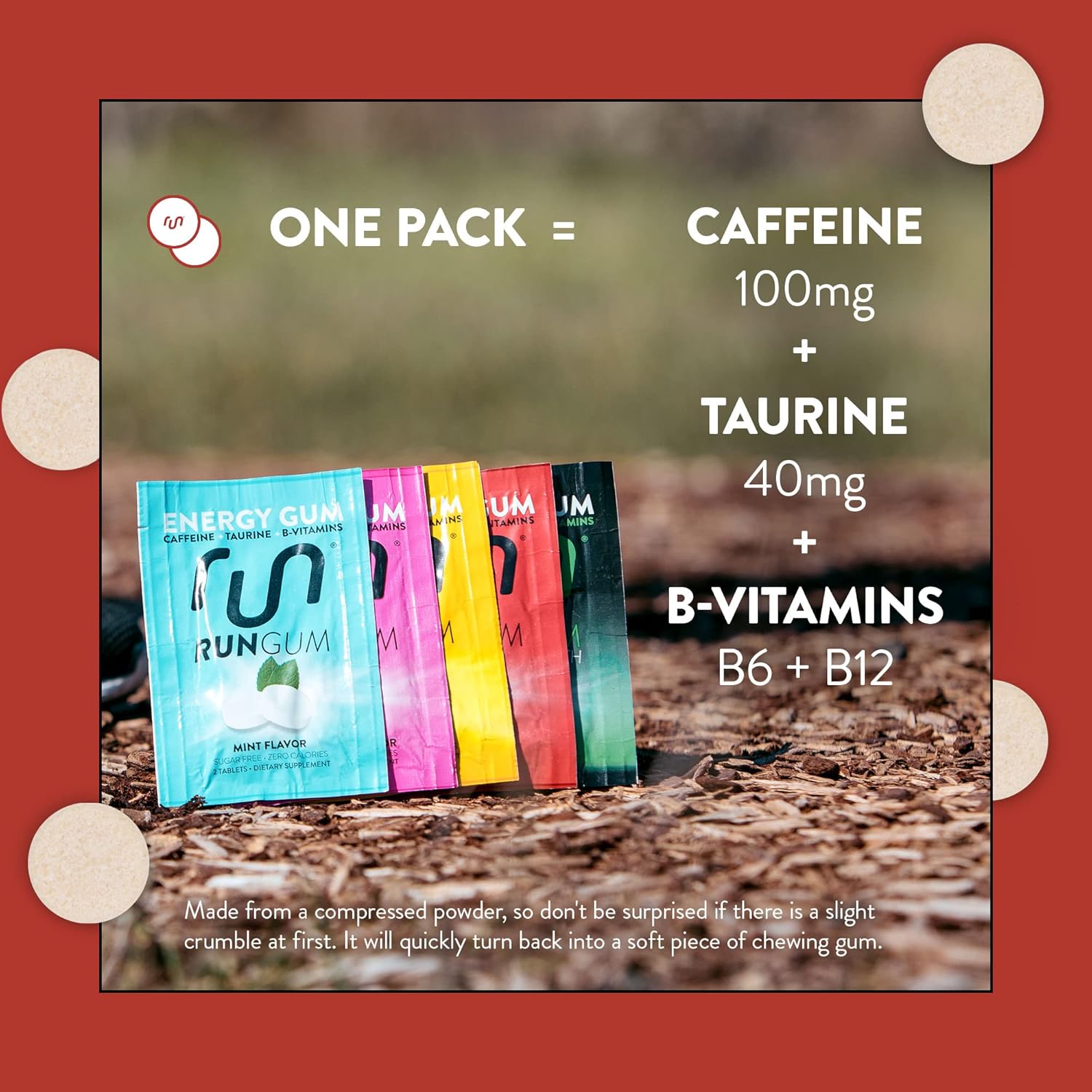Cinnamon Energy Gum with 50mg Caffeine, Taurine, and B-Vitamins - 24 Pieces x 12 Packs, Sugar Free & Zero Calorie - BoostGo Australia