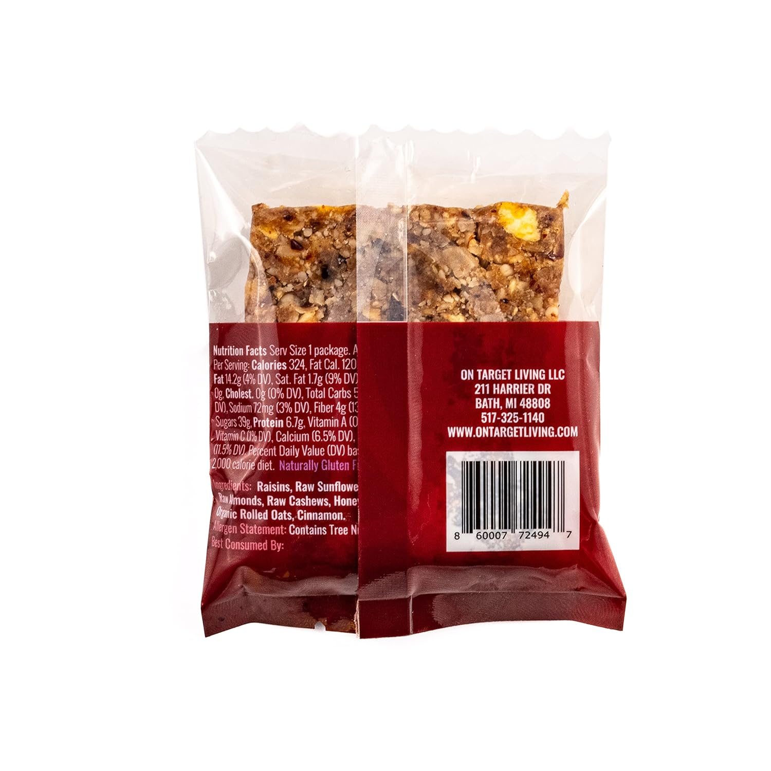 Cinnamon Raisin On Target Living Food Bar 12 Pack - Nutrient-Rich Snack Bars for Healthy Living