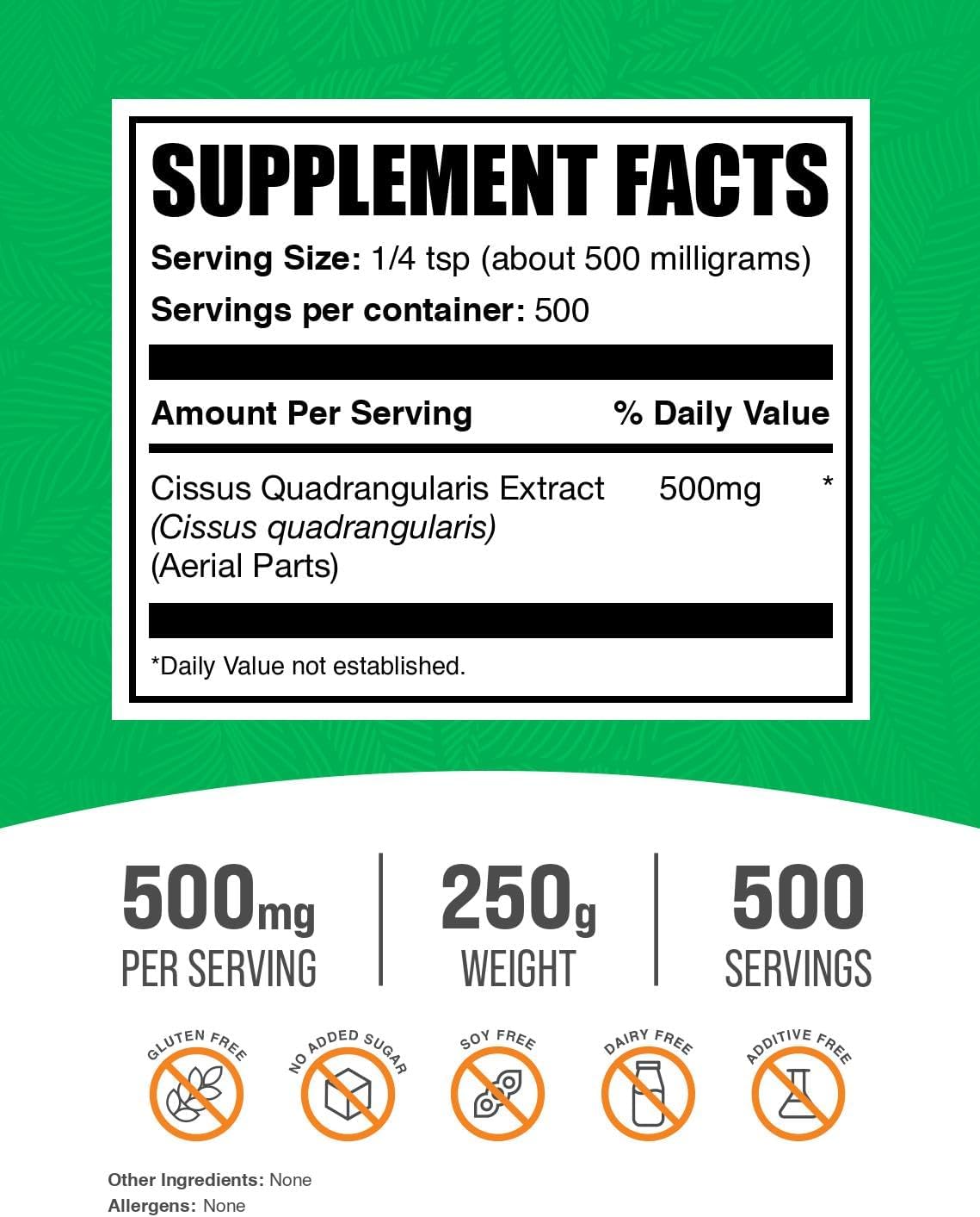 Cissus Quadrangularis Extract Powder - Herbal Supplement, Gluten Free - 500mg per Serving - 250g (8.8 oz) Pack