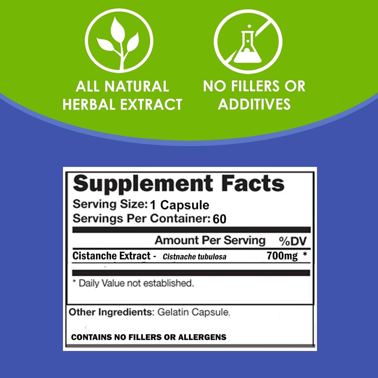 Cistanche Capsules for Men | Hormone Support Supplement | 700mg per Serving | Energy, Vitality, and Well-Being | 60 Capsules