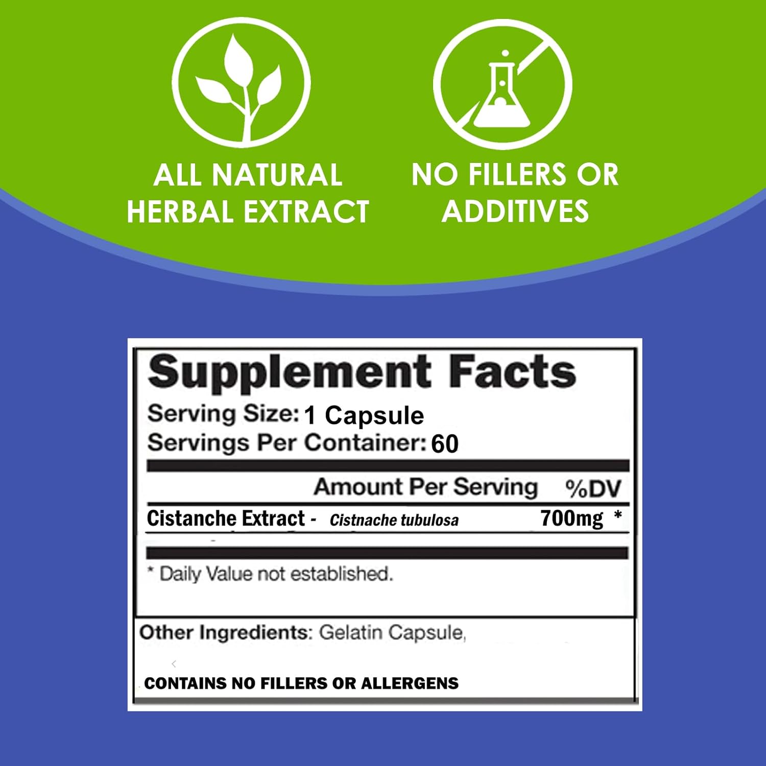 Cistanche Capsules for Men | Hormone Support Supplement | 700mg per Serving | Energy, Vitality, and Well-Being | 60 Capsules