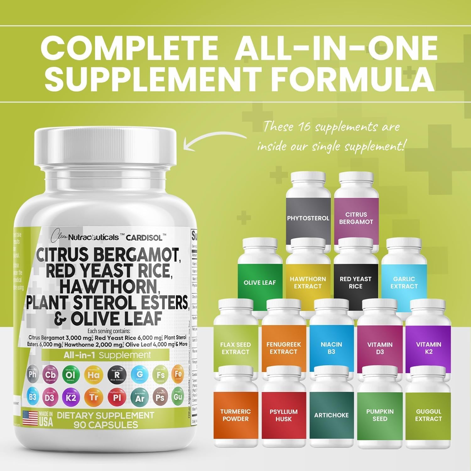 Citrus Bergamot Red Yeast Rice Capsules with Plant Sterols and Essential Nutrients