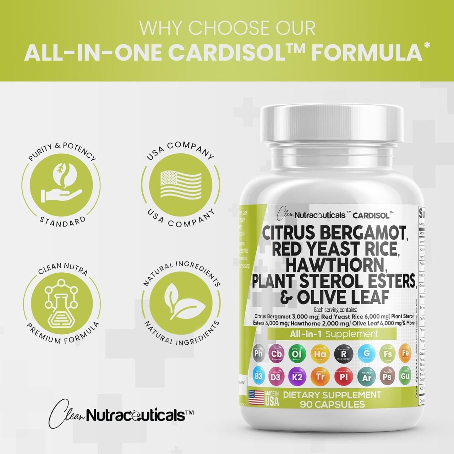 Citrus Bergamot Red Yeast Rice Capsules with Plant Sterols and Essential Nutrients