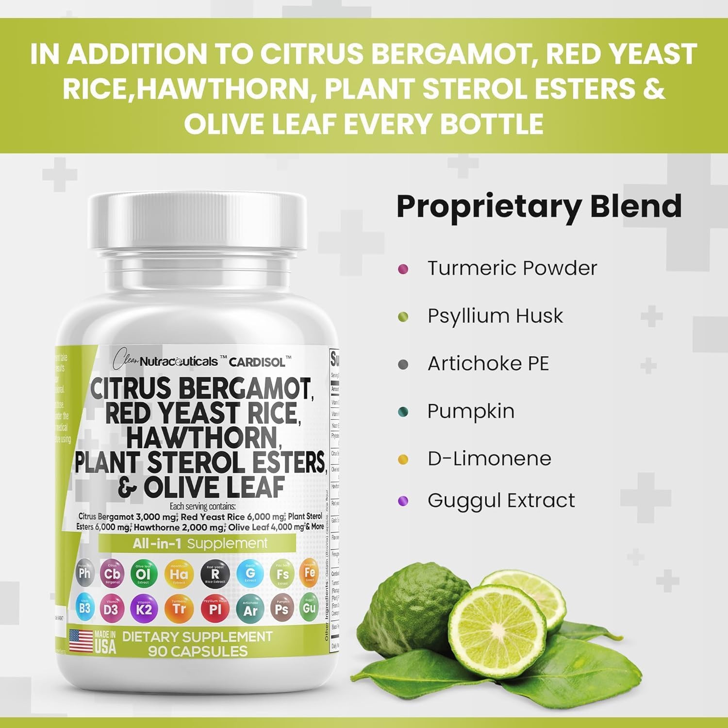 Citrus Bergamot Red Yeast Rice Capsules with Plant Sterols and Essential Nutrients
