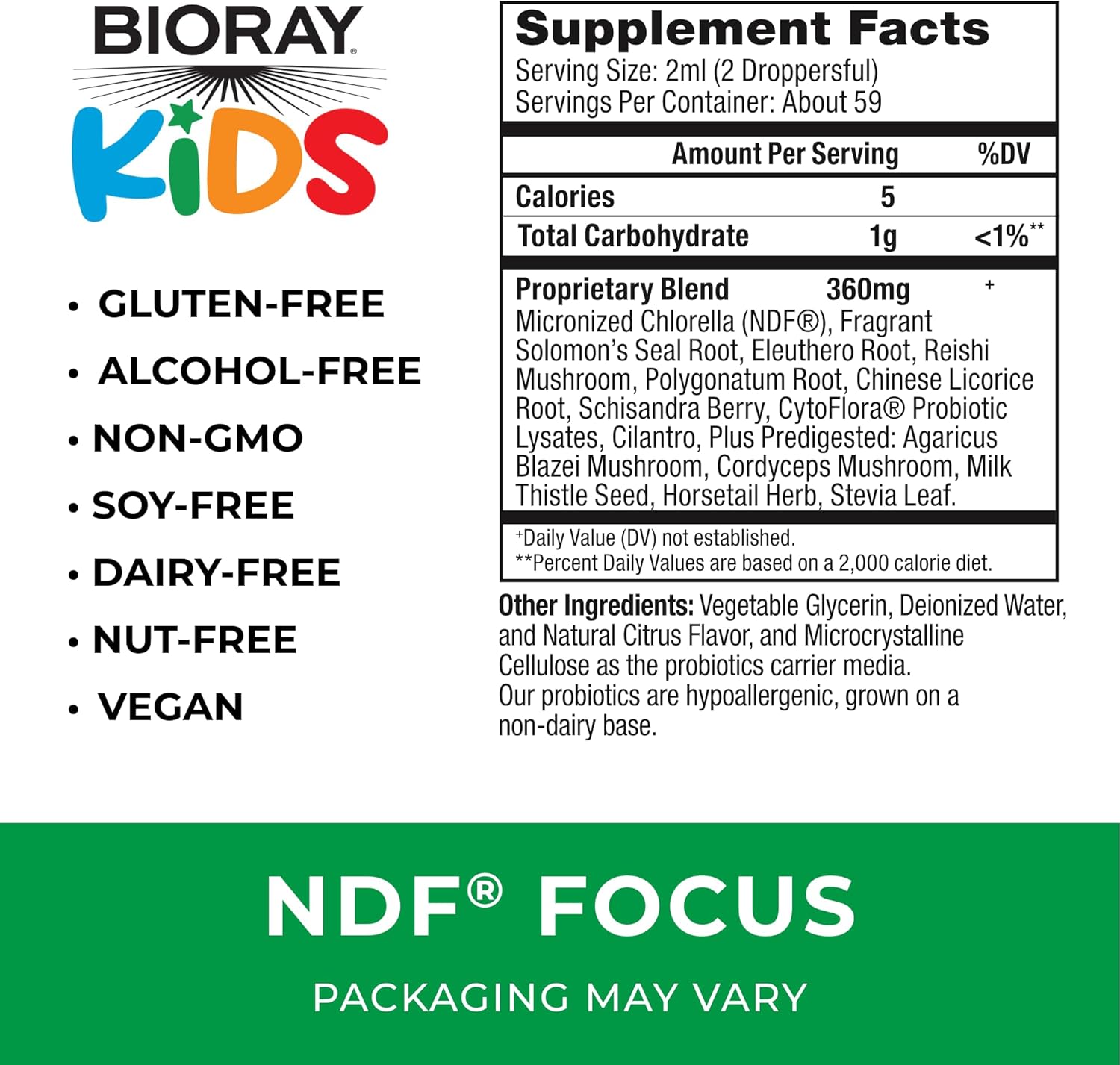 Citrus BIORAY Kids NDF Focus - 4 fl oz - Supports Cognitive Function & Energy - Non-GMO, Vegetarian, Gluten Free - 2-4 Month Supply