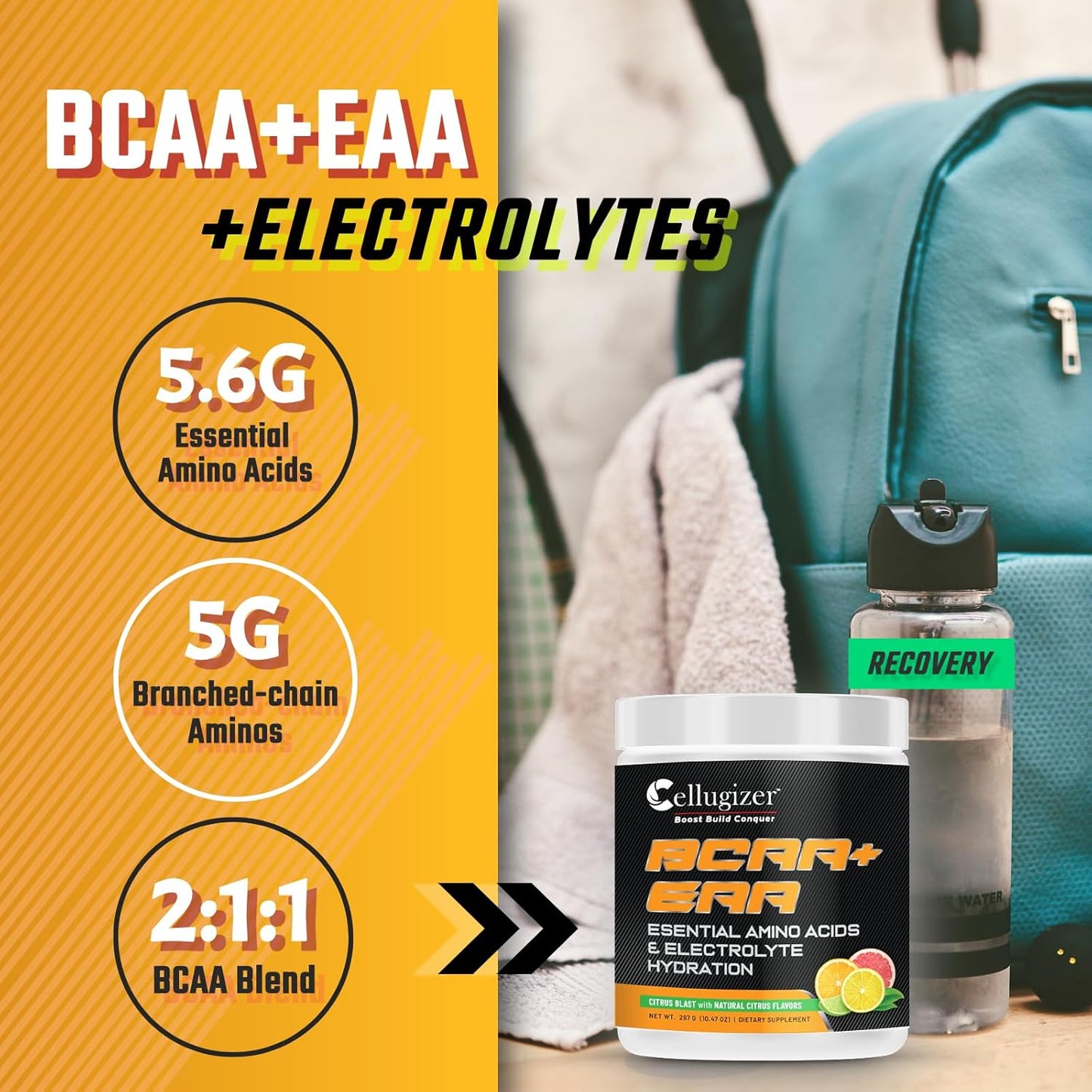 Citrus Blast Cellugizer Supplement: New & Improved Formula with 6.5g EAAs, 5g BCAAs, Electrolytes for Muscle Recovery and Strength - 30 Servings