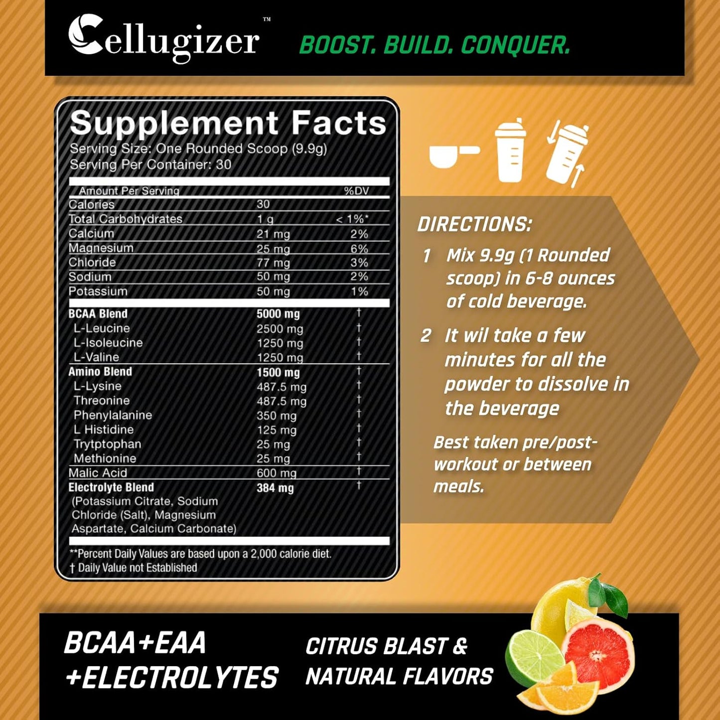 Citrus Blast Cellugizer Supplement: New & Improved Formula with 6.5g EAAs, 5g BCAAs, Electrolytes for Muscle Recovery and Strength - 30 Servings