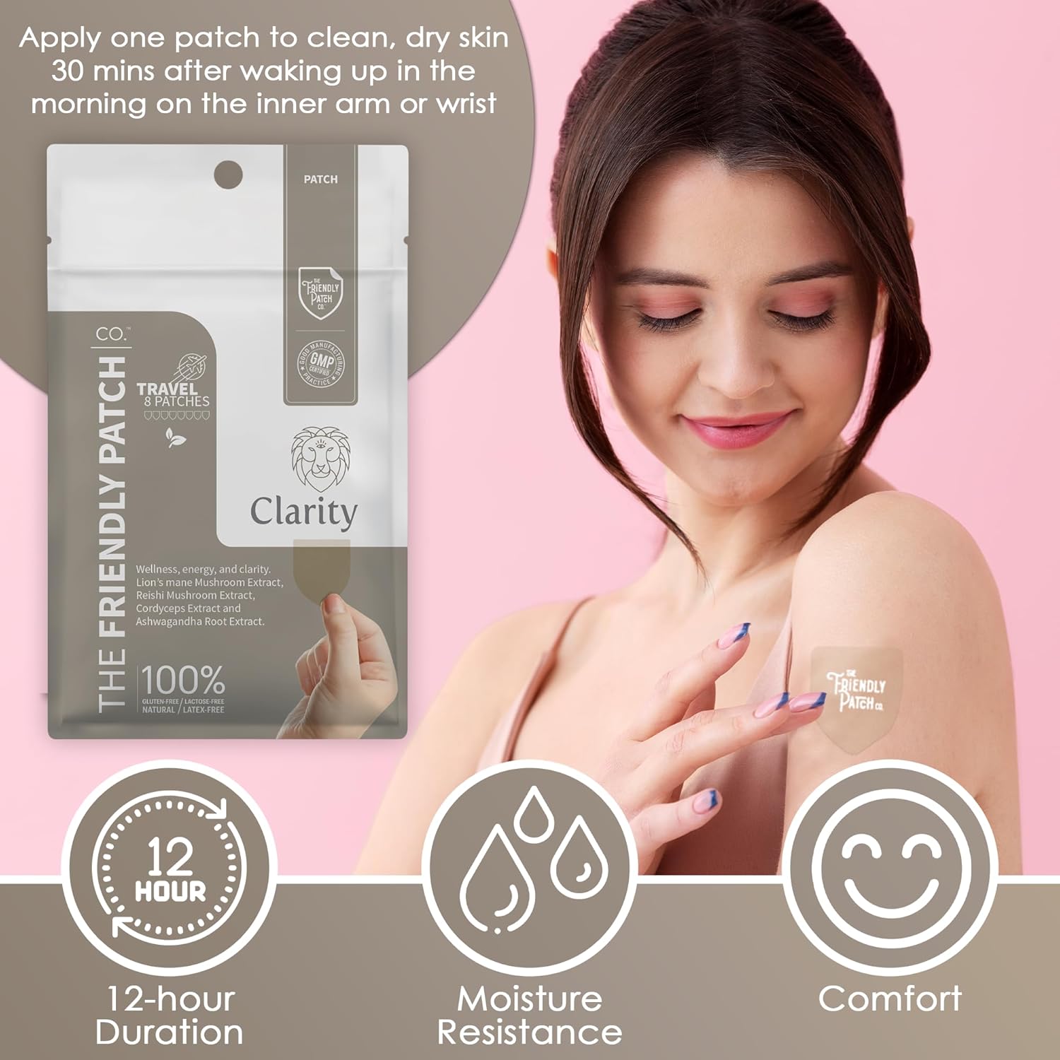 Clarity Mushroom Patches - Lion’s Mane, Reishi, Cordyceps & Ashwagandha - Nootropic Energy Boost - Memory and Focus Support - 8 Pack