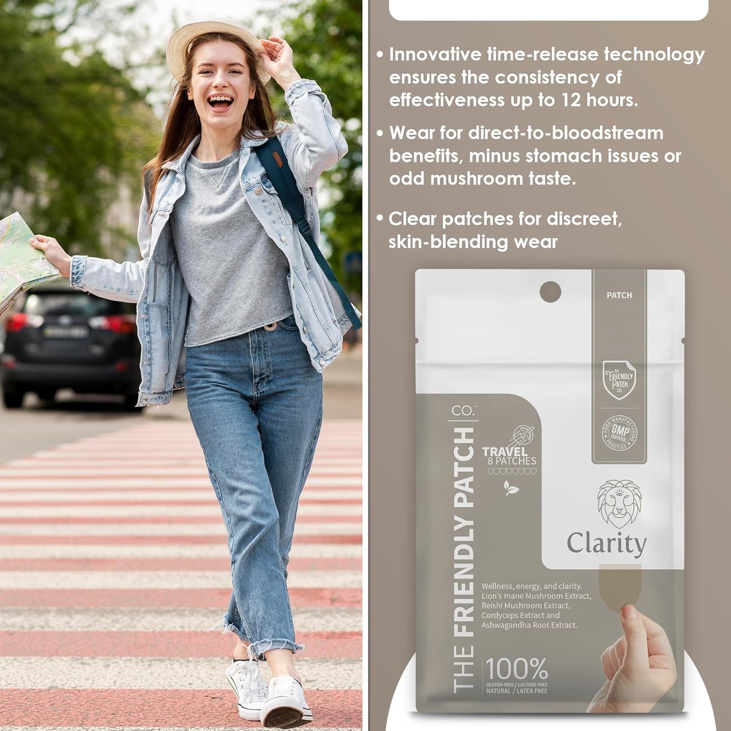 Clarity Mushroom Patches - Lion’s Mane, Reishi, Cordyceps & Ashwagandha - Nootropic Energy Boost - Memory and Focus Support - 8 Pack