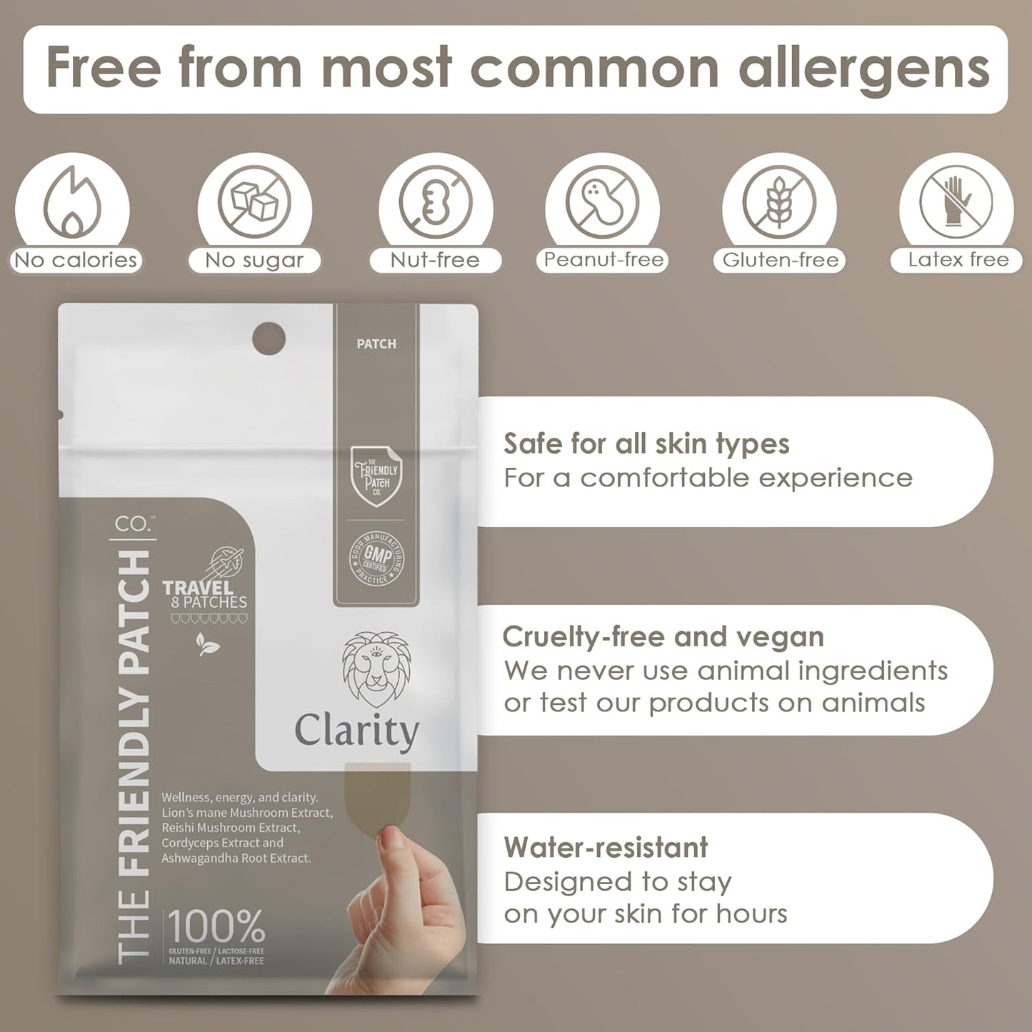 Clarity Mushroom Patches - Lion’s Mane, Reishi, Cordyceps & Ashwagandha - Nootropic Energy Boost - Memory and Focus Support - 8 Pack