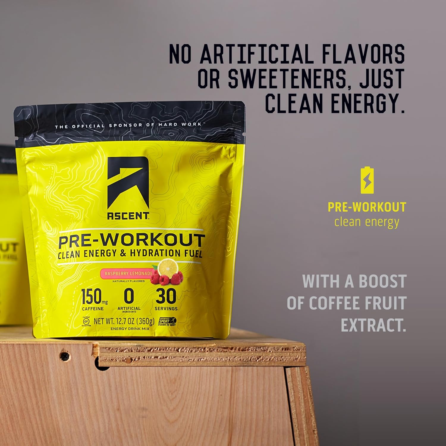 Clean Energy Pre Workout Powder - Natural Ingredients, 150g Caffeine, 250g Electrolytes - Raspberry Lemonade, 30 Servings